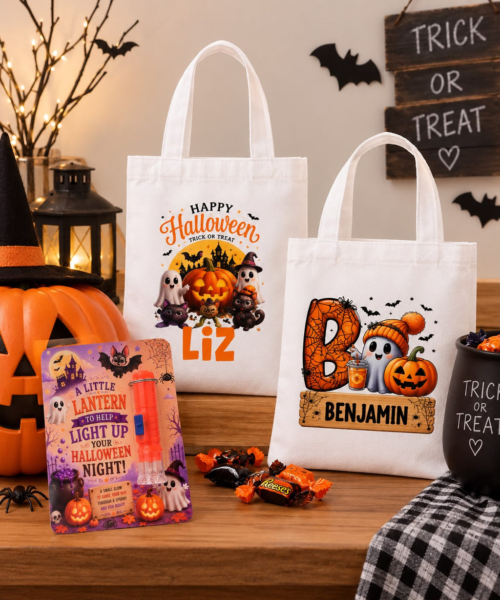 Personalized Halloween Trick-or-Treat Bag with Mini Flashlight
