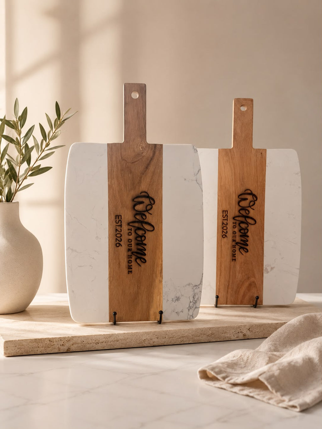 Marble & Acacia Wood Cutting Board – Large | 17" × 11"