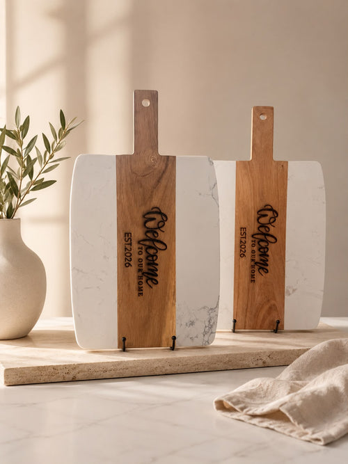 Marble & Acacia Wood Cutting Board – Large | 17" × 11"